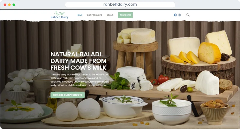 Rahbeh Dairy website homepage